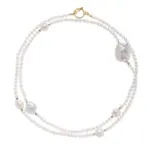 LIVKE’s gold baroque pearl necklace styled in three ways: as a choker, layered chains, and wrapped bracelet for boho versatility.