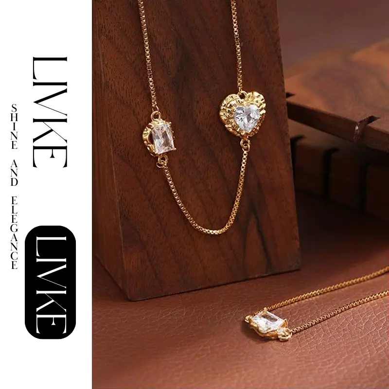 LIVKE’s gold minimalist zirconia necklace styled with a white blouse for office-ready elegance.