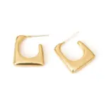 LIVKE’s gold geometric square hoop earrings styled with a black turtleneck for minimalist urban elegance.