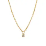 LIVKE’s gold-plated square zircon pendant necklace styled with a white silk blouse for timeless elegance.