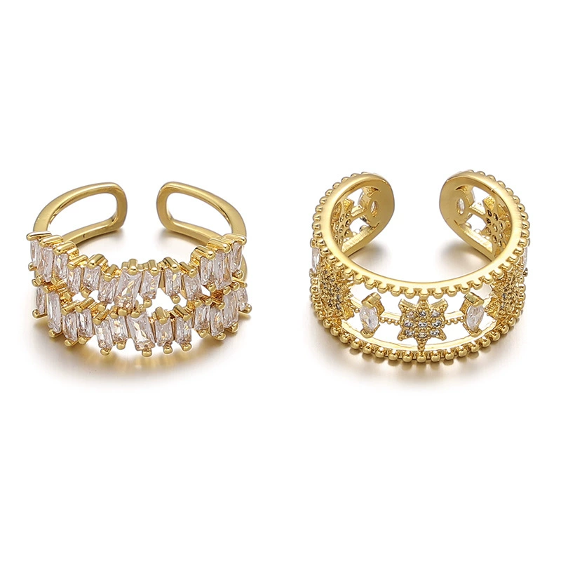 LIVKE’s gold vintage star open ring with cubic zirconia, stacked with moon and crystal bands for boho-chic style.