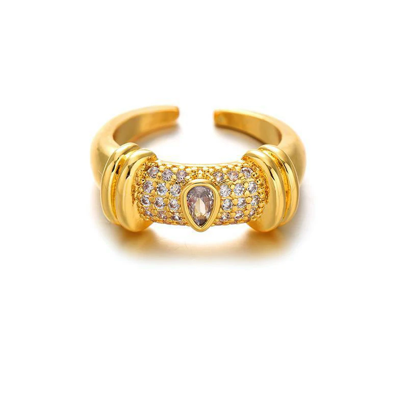Woman stacking LIVKE textured gold rings with UV color shift effect for TikTok transition video
