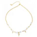 Young woman wearing LIVKE gold cross necklace with layered chains at music festival, blending spiritual jewelry with bohemian style