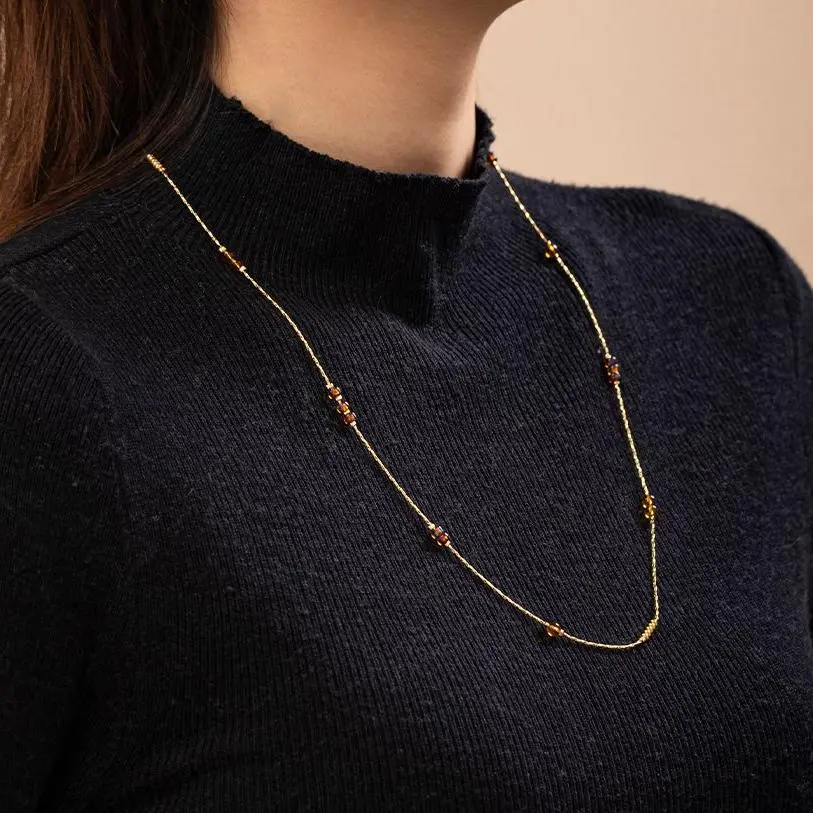livke-tri-bead-necklace-double-layer-stack (3) LIVKE gold-plated adjustable tri-bead necklace styled as double layers with minimalist pendants, showing day-to-night versatility
