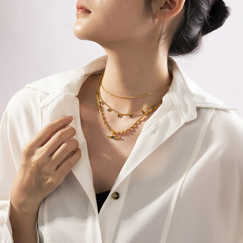 livke vintage brass zirconia necklace layered 6