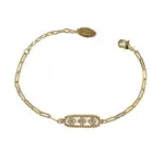 Gold chunky chain bracelet with crystal-encrusted floral pendant, perfect for statement jewelry lovers and art deco inspired accessories