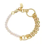 18K gold plated chain bracelet with white freshwater pearls, perfect for minimalist jewelry stacking and meaningful gifts for women