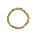 Sacred Forest Charm Bracelet 4 Olive green aventurine bead bracelet with silver feather charm and floral spacer beads, designed for spiritual healing and crystal energy jewelry lovers